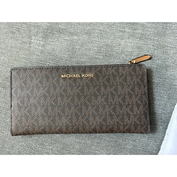 MICHAEL KORS Whitney Signature Small Logo Brown Purse, Wallet, Dustbag MSRP $457